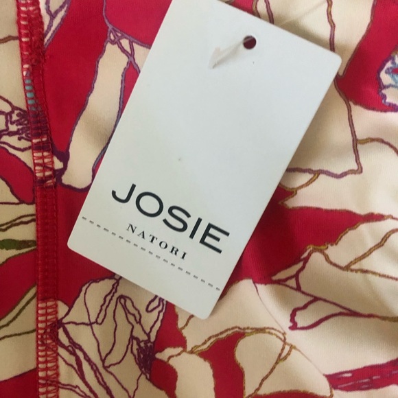 NWT JOSIE NATORI SOLSTICE T-BACK CROP TOP Size S Pink Poppy Trellis Wave - Picture 5 of 9